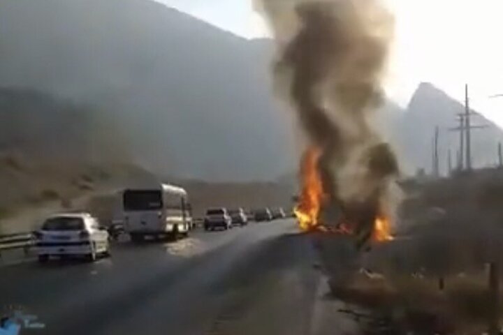 انفجار وحشتاک خودرو سمند در محور عسلویه + فیلم