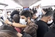 شلوغی عجیب مترو تهران در اوج مرگ‌ومیرهای کرونا + فیلم
