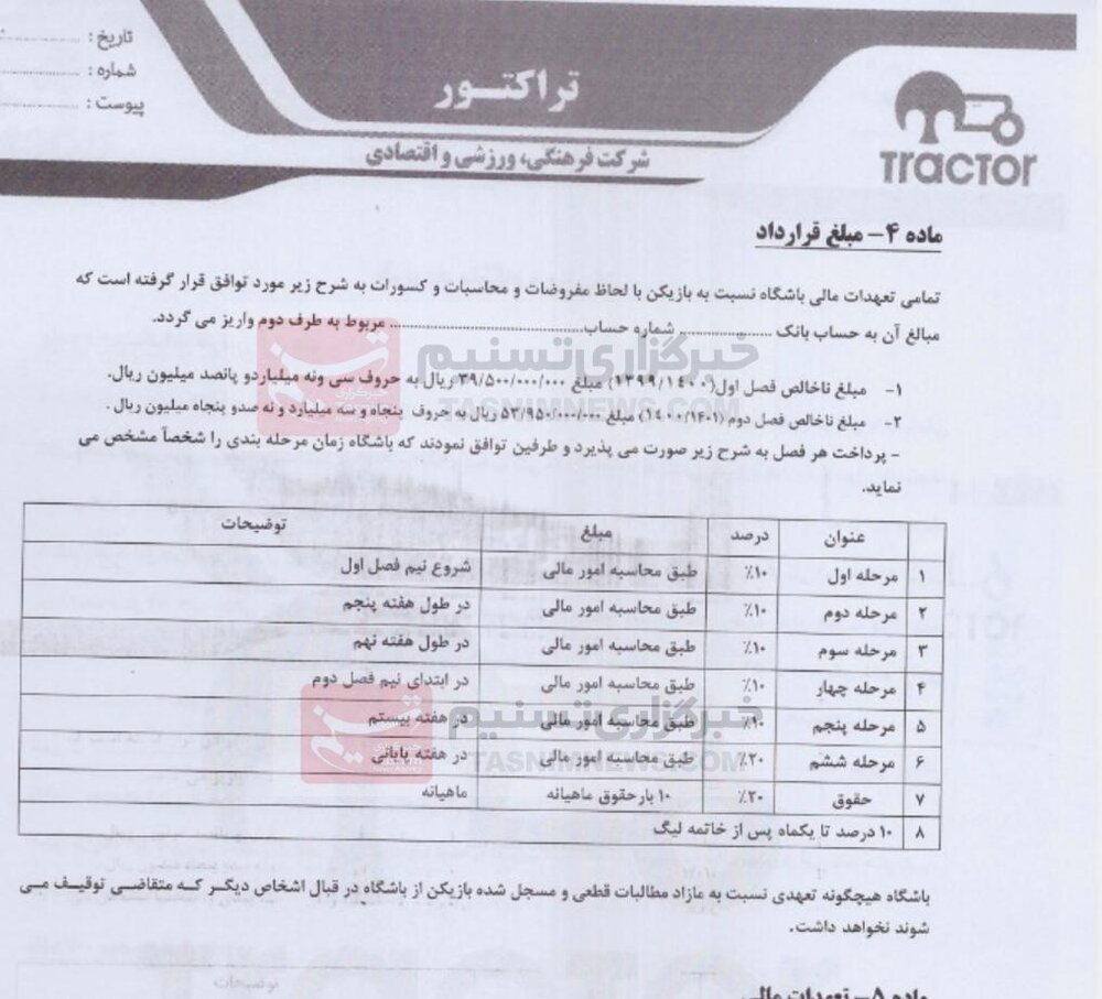 (عکس) لو رفتن قرارداد میلیاردی بازیکن جدید تراکتور