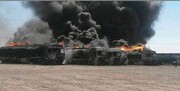 آتش گرفتن ۳۰۰ کامیون ترانزیتی در مرز ایران افغانستان / فیلم