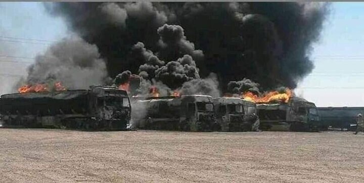 آتش گرفتن ۳۰۰ کامیون ترانزیتی در مرز ایران افغانستان / فیلم