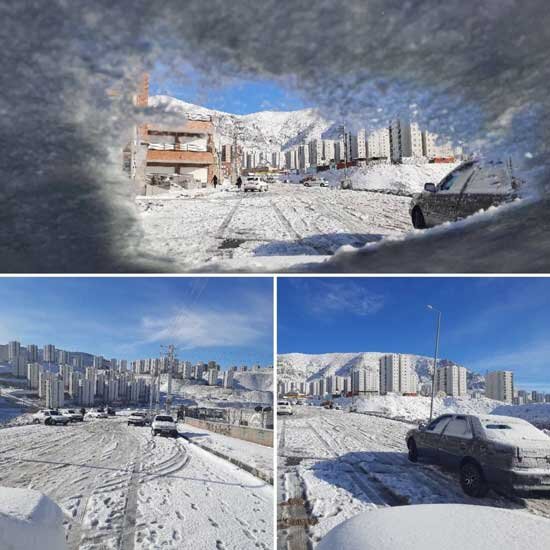 گرفتار شدن خودروها در برف پردیس