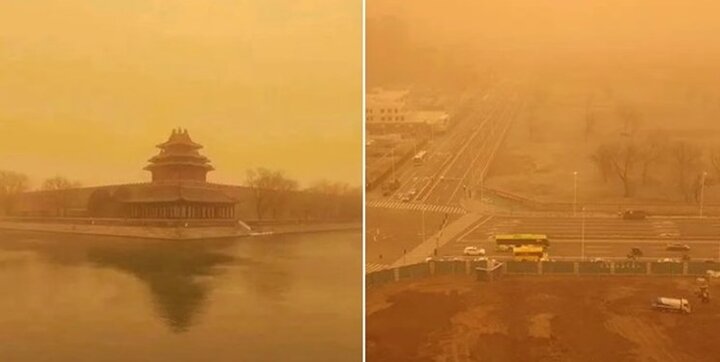 توفان شن در پکن؛ آسمان پایتخت چین نارنجی شد / فیلم و عکس