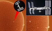 تصویری خیره کننده از لحظه عبور ایستگاه فضایی بین‌المللی از مقابل خورشید