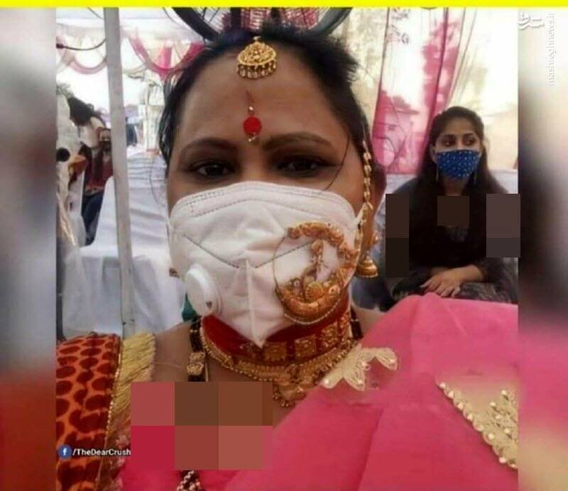 ماسک متفاوت زنی در مراسم عروسی جنجالی شد / عکس