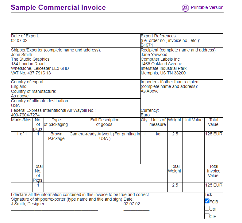 سیاهه تجاری یا Commercial Invoice چیست؟