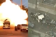 ویدیویی هولناک از لحظه انفجار کامیون حامل مواد آتش‌بازی