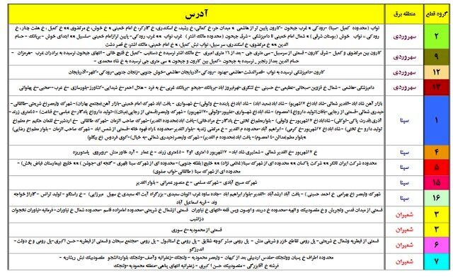 جدول زمان‌بندی قطعی برق تهران از ۱۵ تا ۱۷ تیر ۱۴۰۰