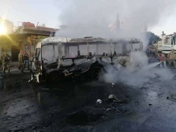 نخستین تصاویر از انفجار تروریستی اتوبوس در دمشق / فیلم