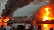 تصاویری وحشتناک از آتش سوزی ۵ شناور ایرانی در خلیج فارس