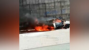 ویدیو هولناک از آتش گرفتن خودروی پراید در وسط خیابان