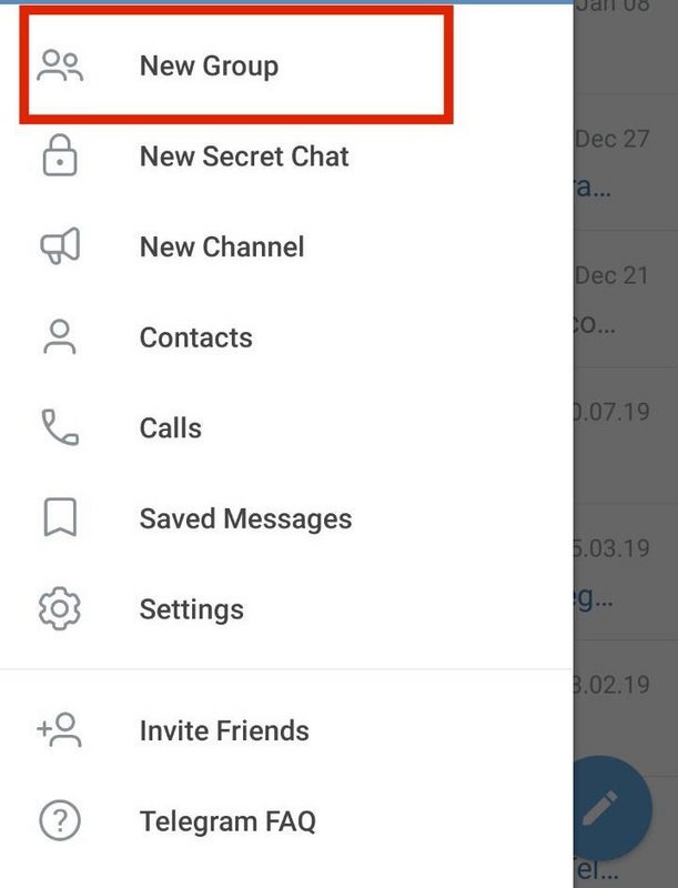 Option "Create group" in Telegram on Android