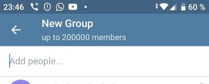 Adding a contact when creating a group in Telegram on Android