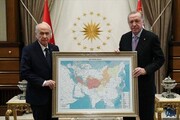 هدیه جنجالی یک حزب ترکیه‌ به اردوغان؛ بخش‌هایی از ایران در نقشه «جهان ترک» / عکس