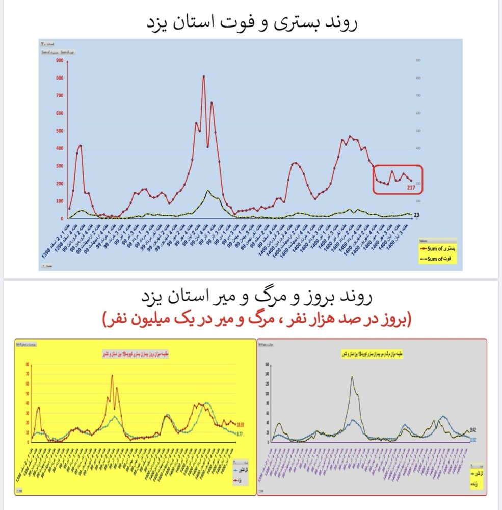 وضعیت بستری و فوتی استان‌ یزد