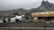 نصف شدن پژو پارس در ایرانشهر | ویدیو هولناک از تصادف مرگبار کامیون با خودروی سواری