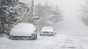 گرفتار شدن خودروها در جاده تکاب به دلیل بارش برف شدید و کولاک / فیلم