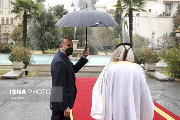 استقبال امیر عبداللهیان از وزیر امور خارجه قطر زیر باران / تصاویر