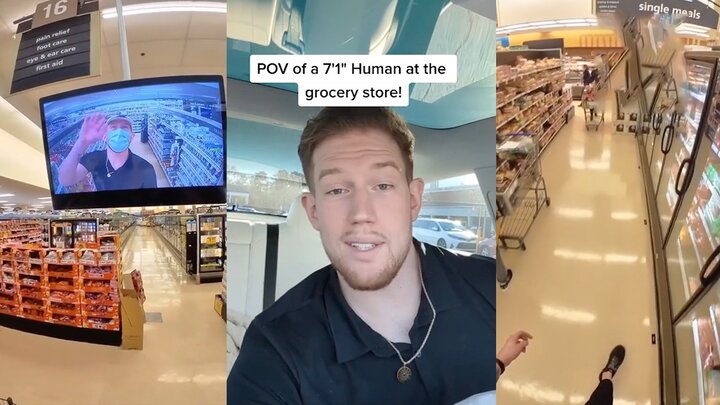 ویدیو عجیب از مشکلات خرید رفتن یک مرد دو متر و ۱۶ سانتیمتری
