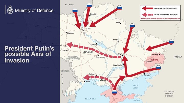 انتشار نقشه احتمالی حمله روسیه به اوکراین / عکس