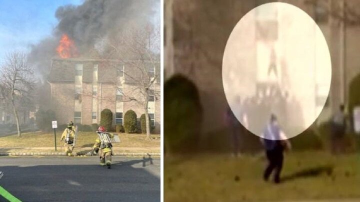 لحظه نجات معجزه آسای کودک از آتش سوزی داخل ساختمان با پرتاب از پنجره / فیلم