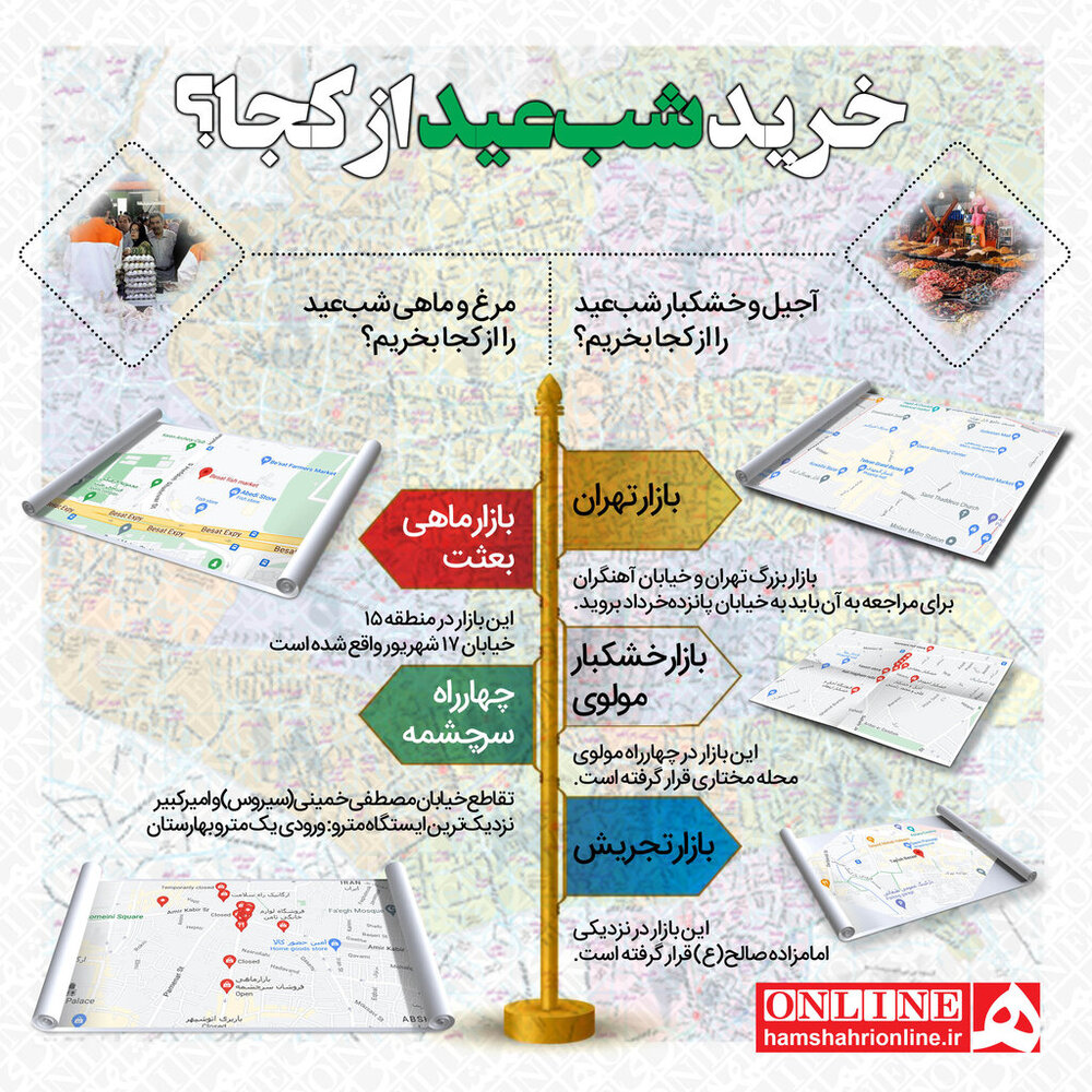 اینفوگرافیک | همه بازارهای مهم تهران | لیست روزبازارها و شب بازارهای تهران | بازارهای فصلی نوروز کجای تهران هستند؟