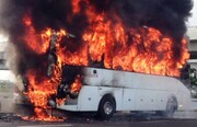 یک اتوبوس برقی در چین آتش گرفت / فیلم