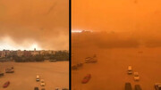 تصاویر آخرالزمانی و ترسناک از لحظه ورود طوفان گرد و غبار به کویت / فیلم