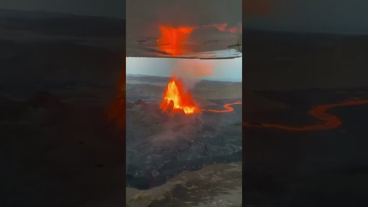 ویدیو دیده نشده از تماشای فوران آتشفشان از داخل هواپیما
