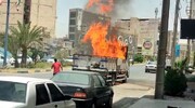 آتش گرفتن هولناک یک دستگاه تریلی در خرمشهر