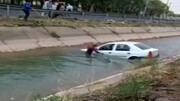سقوط خودرو ال نود به کانال آب در قزوین / فیلم