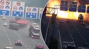 تصاویر دلخراش از آتش گرفتن کامیون پس از واژگونی + راننده زنده ماند؟ / فیلم