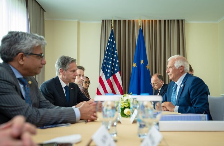 دیدار وزیر امور خارجه آمریکا و مسئول سیاست خارجی اتحادیه اروپا 