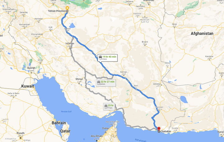 فاصله تهران تا چابهار چند کیلومتر است؟