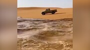 تصاویر جدید از سیلاب وحشتناک در صحرای عربستان / فیلم