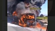 تصاویری تلخ از آتش گرفتن اتوبوس مسافربری در شیراز /  فیلم