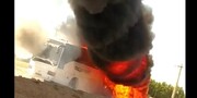 آتش گرفتن اتوبوس سربازان ارتش در جاده شیراز -اصفهان + فیلم