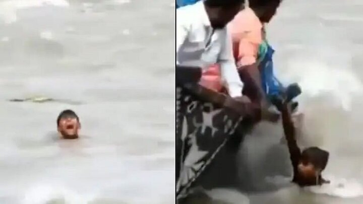 لحظه دلهره آور نجات جان کودک در حال غرق شدن در رودخانه + فیلم