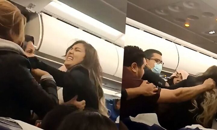 ضرب و شتم شدید مرد و زن مسافر در کابین هواپیما + فیلم