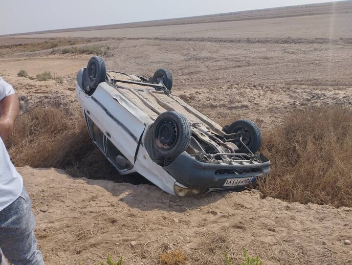 مصدومیت چهار زائر اربعین درپی واژگونی پراید در جاده هویزه - بستان