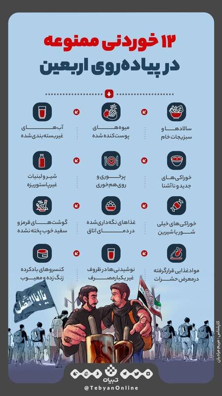 زائرین اربعین در پیادهروی از خوردن این خوراکی ها پرهیز کنند! + عکس