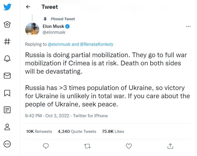 ایلان ماسک: اوکراین از روسیه شکست می‌خورد