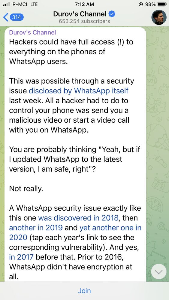 عکس | حمله باورنکردنی مالک تلگرام به واتساپ !
