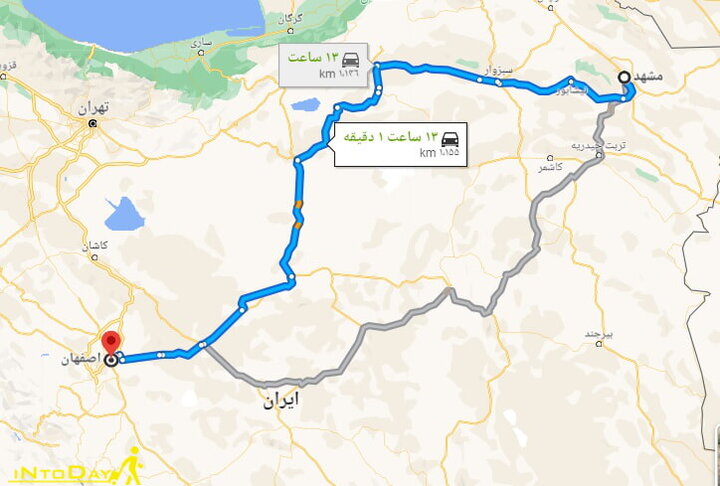 بهترین مسیر مشهد به اصفهان 