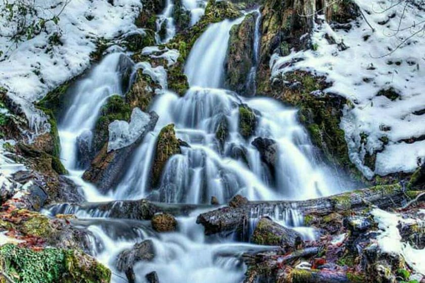 آبشار تمام خزه‌ای ایران در ساری 