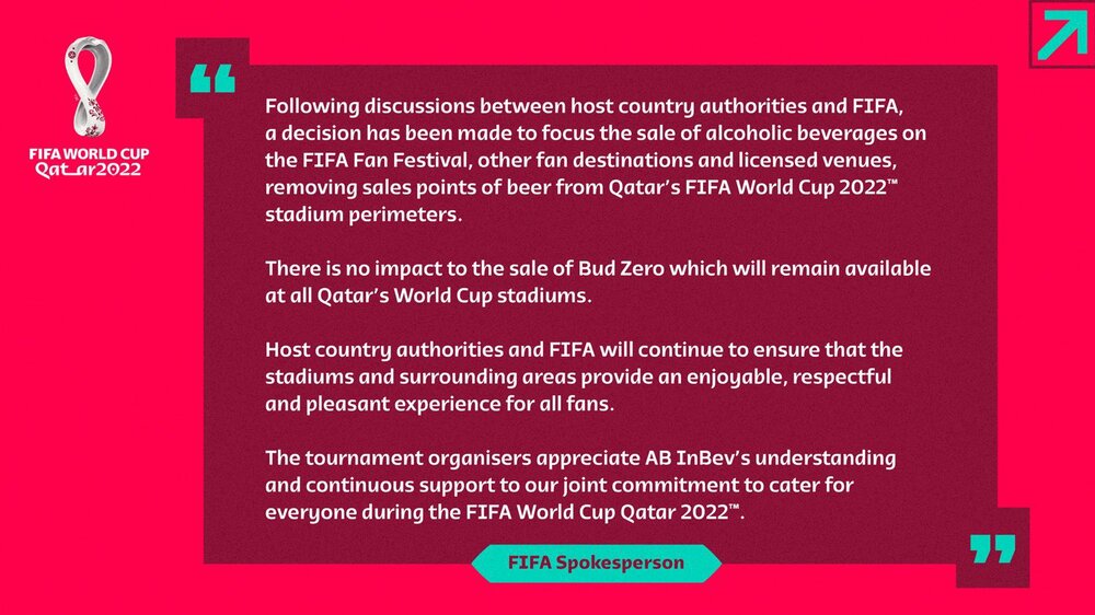 عکس| تایید فیفا به خداحافظی با مشروبات الکلی در جام جهانی 