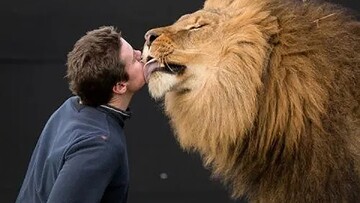 نجات معجزه آسای مرد جوان از حمله شیر در سیرک + فیلم