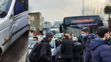تصادف خودروی پژو با اتوبوس بی آر تی در بزرگراه رسالت تهران + فیلم