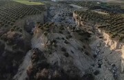 به وجود آمدن دره بزرگ وسط باغ زیتون در شهر هاتای پس از زلزله ترکیه + فیلم