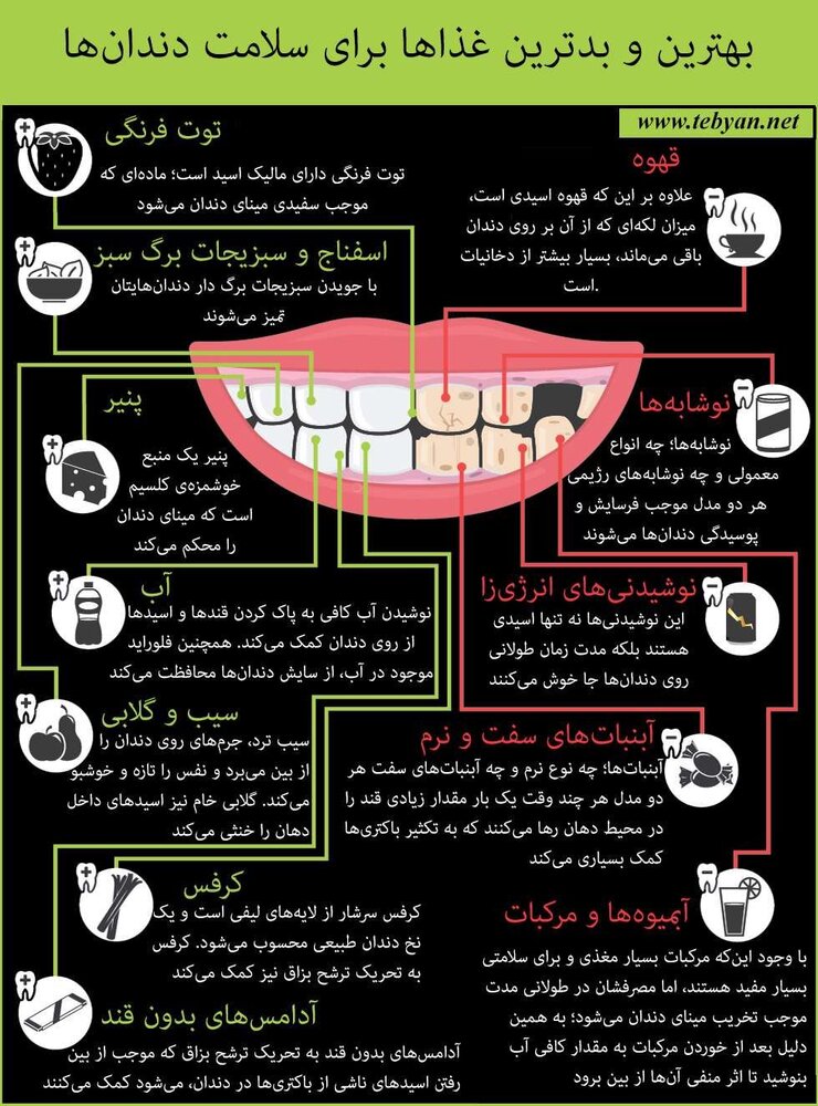 خوراکی های مفید و مضر برای سلامت دندان ها + عکس